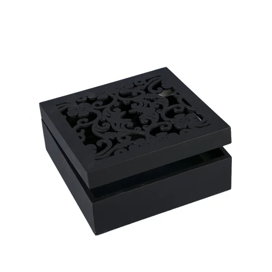 Dekoracyjna szkatułka na biżuterię FIORE - 16 x 16 x 6 - czarny