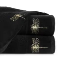Ręcznik z błyszczącym haftem w kształcie ważki na szenilowej bordiurze - 70 x 140 cm - czarny 1