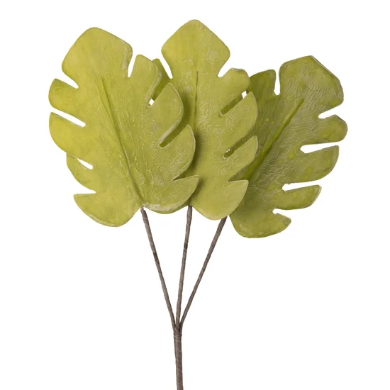 GAŁĄZKA OZDOBNA trzy liście monstery, kwiat sztuczny dekoracyjny - 56 cm - jasnozielony