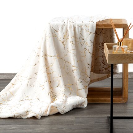 DESIGN 91 koc GLAMO z foliowym nadrukiem marmurku 200 x 150 cm kremowy,złoty