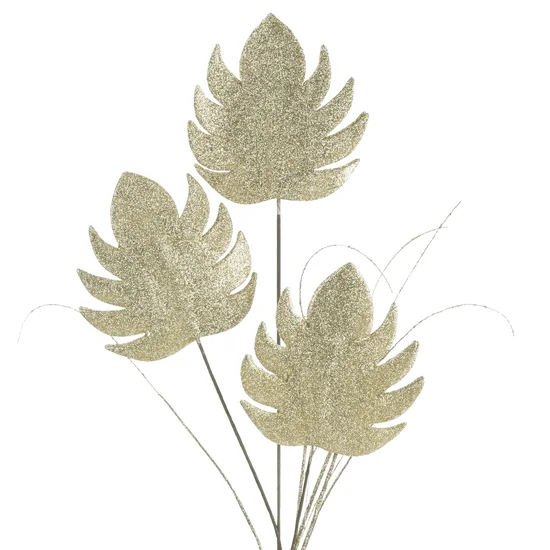 Gałązka z brokatowymi liśćmi z pianki foamiran - 80 cm - srebrny