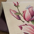 Obrus gobelinowy zdobiony  motywem kwiatów magnolii - 100 x 100 cm - naturalny 6