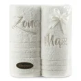 Zestaw prezentowy - 2 szt ręczników z haftem  ŻONA i MĄŻ, piękny prezent na ślub lub rocznicę - 20 x 25 x 10 cm - kremowy 1