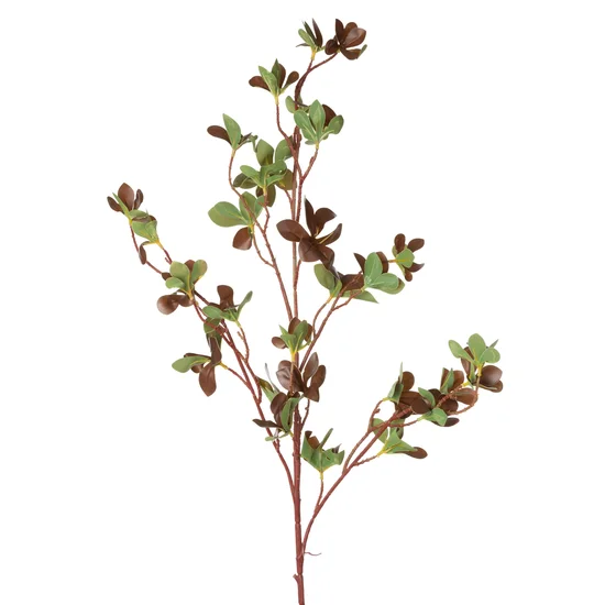 Gałązka o ozdobnych zielono-brązowych liściach, kwiat sztuczny dekoracyjny - 105 cm - zielony