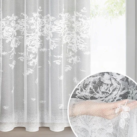 Firana gotowa ALEXIA żakardowa z roślinnym motywem - 140 x 250 cm - biały