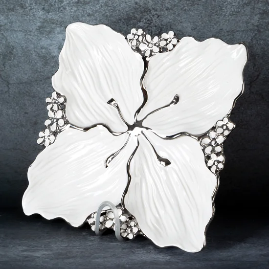 Patera dekoracyjna SIENA prostokątna biała z drobnymi kwiatuszkami - 28 x 28 x 4 cm - biały