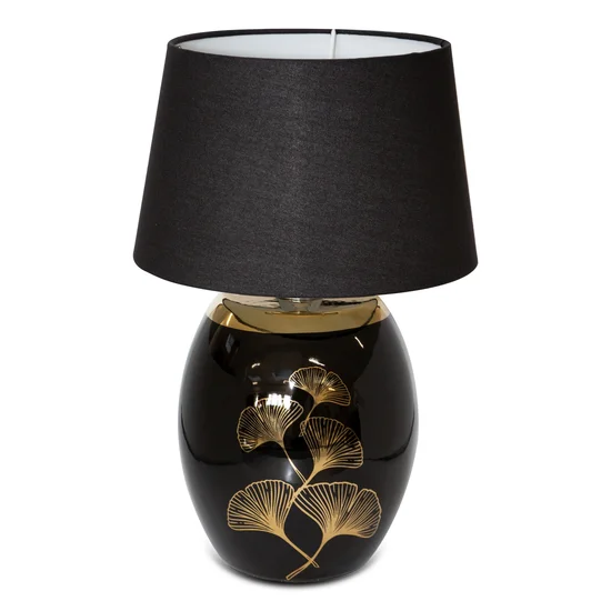Lampka na podstawie  z dolomitu z motywem złotych liści miłorzębu - 18 x 18 x 40 cm - czarny