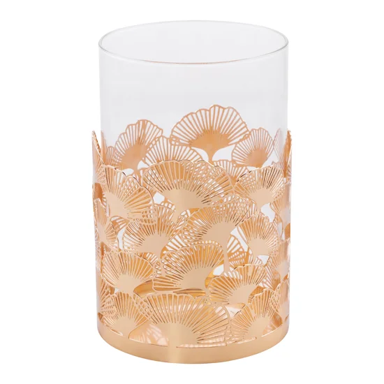 Świecznik dekoracyjny ARON z ozdobnego metalu ze szklanym kloszem - ∅ 10 x 16 cm - złoty