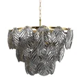 Lampa  DAGI ze szklanymi  zawieszkami  w formie liści z dymionego szkła - ∅ 57 x 56 cm - złoty 9