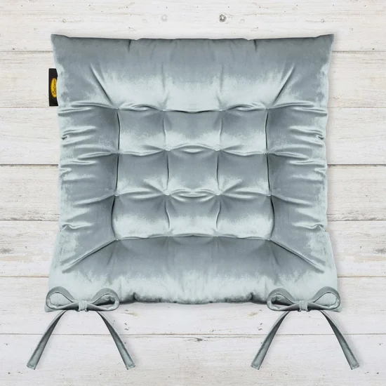 Dwustronna welwetowa poduszka siedziskowa na krzesło z szesnastoma pikowaniami, gramatura 260 g/m2 - 40 x 40 x 6 cm - srebrny
