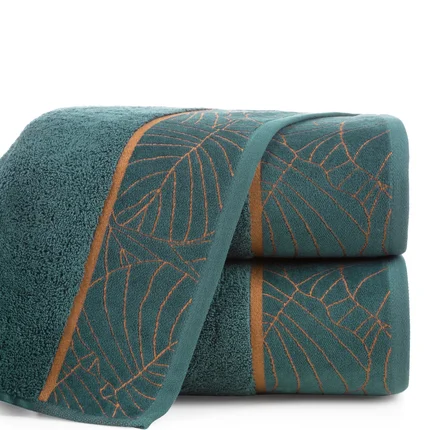 LIMITED COLLECTION ręcznik LILI 2 z miękkiej bawełny z welwetową bordiurą z wzorem liści GŁĘBIA ZIELENI LIMITED COLLECTION ręcznik LILI 2 z miękkiej bawełny z welwetową bordiurą z wzorem liści GŁĘBIA ZIELENI - 50 x 90 cm