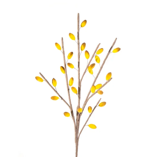 GAŁĄZKA OZDOBNA z pąkami, kwiat sztuczny dekoracyjny - 83 cm - żółty