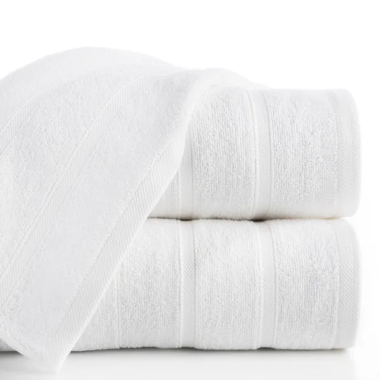 Ręcznik z ozdobną bordiurą w pasy - 70 x 140 cm - biały
