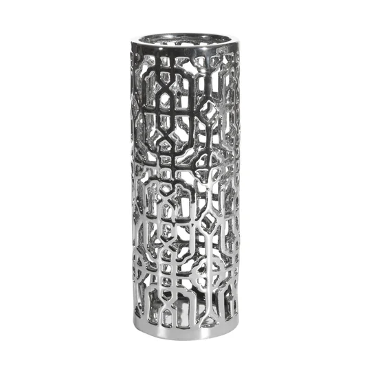 Ceramiczny wazon o geometrycznym ażurowym wzorze - ∅ 11 x 30 cm - srebrny