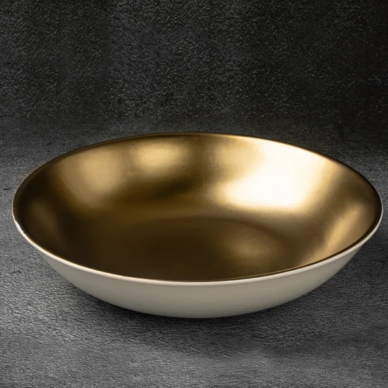 Misa ceramiczna EBRU biało-złota - ∅ 35 x 8 cm - biały