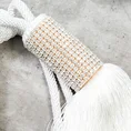 Dekoracyjny sznur do upięć z chwostem zdobionym kryształkami, styl glamour - dł. 74 cm - biały 3