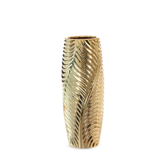 Wazon ceramiczny SENA z wytłaczanym wzorem złoty - ∅ 12 x 30 cm - złoty