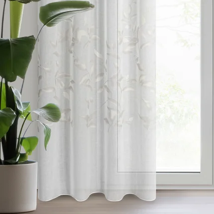 Firana ESTELLA z etaminy zdobiona motywem roślinnym Firana ESTELLA z etaminy zdobiona motywem roślinnym - 140 x 250 cm