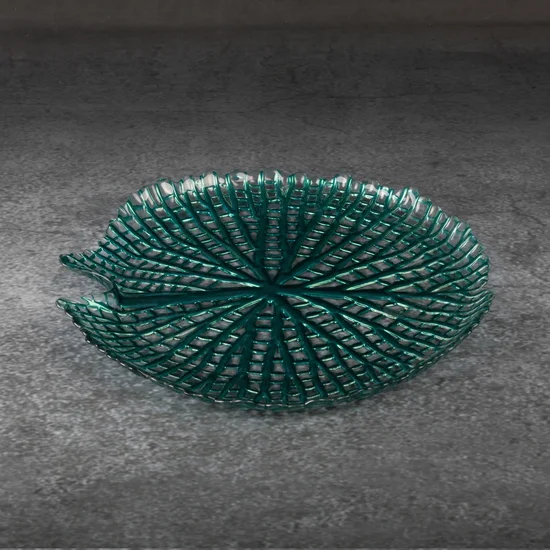 Patera MELA ze szkła artystycznego w kształcie liścia lilii wodnej - ∅ 32 x 3 cm - turkusowy