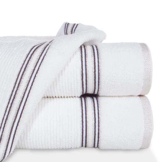 EWA MINGE Ręcznik FILON w kolorze białym, w prążki z ozdobną bordiurą przetykaną srebrną nitką - 50 x 90 cm - biały