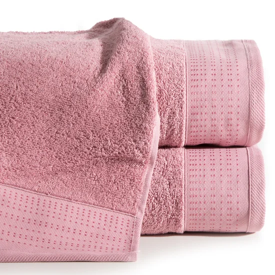 Ręcznik STELLA z bawełny z żakardową bordiurą z drobnymi punkcikami - 50 x 90 cm - pudrowy róż