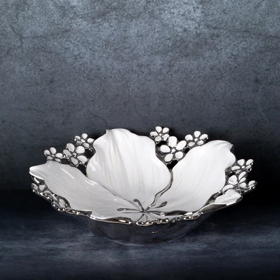 Misa dekoracyjna SIENA okrągła biała z drobnymi kwiatuszkami - ∅ 28 x 8 cm - biały