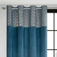 Zasłona ELEN z welwetu z ozdobnym pasem z jasnozłotym nadrukiem geometrycznym w górnej części - 140 x 250 cm - niebieski 1