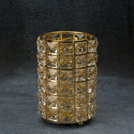 Świecznik TESA z metalu szkła i kryształków w stylu glamour, złoty - ∅ 12 x 17 cm - złoty