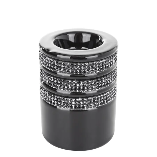 Świecznik ceramiczny OSCAR dekorowany paseczkami lśniących kryształków - ∅ 7.5 x 10 cm - czarny