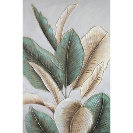 Obraz LIŚCIE BANANOWACA ręcznie malowane na płótnie 60 x 90 cm beżowy,zielony