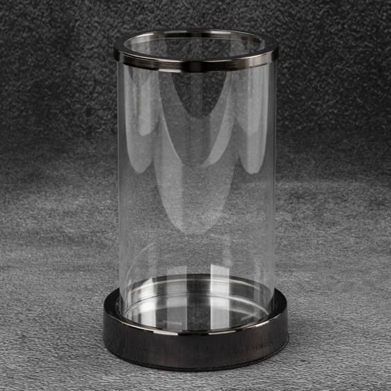 Świecznik dekoracyjny CLAIRE z metalu ze szklanym kloszem - ∅ 12 x 19 cm - czarny