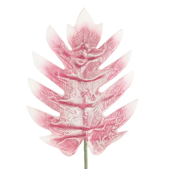 LIŚĆ DUŻY OZDOBNY, kwiat sztuczny dekoracyjny z pianki, pokryty brokatem - dł. 70 cm dł. liść 45 cm - różowy