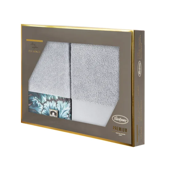 EWA MINGE Komplet ręczników CHIARA w eleganckim opakowaniu, idealne na prezent! - 2 szt. 50 x 90 cm - srebrny
