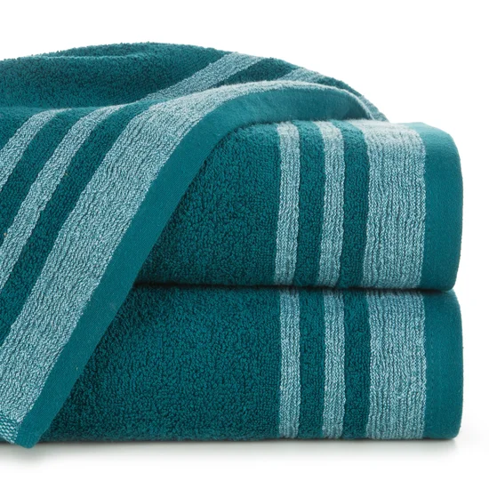 Ręcznik MERY bawełniany zdobiony bordiurą w subtelne pasy - 50 x 90 cm - ciemnoturkusowy
