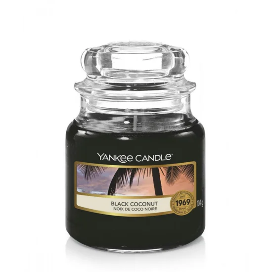 YANKEE CANDLE - Mała świeca zapachowa w słoiku - Black Coconut - ∅ 6 x 9 cm - czarny