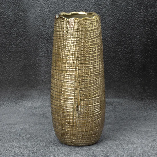 Wazon ceramiczny SELMA z wytłaczanym wzorem brązowo-złoty - ∅ 12 x 28 cm - brązowy