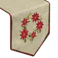 Szarfa świąteczna NILA z aplikacją w formie wianka i haftem oraz lamówką - 33 x 180 cm - beżowy 3