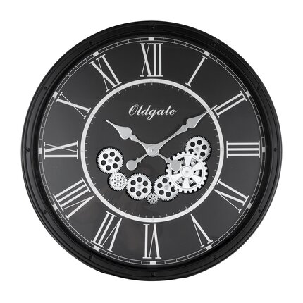 Dekoracyjny zegar ścienny w stylu retro z ruchomymi kołami zębatymi ∅ 72 x 8 cm