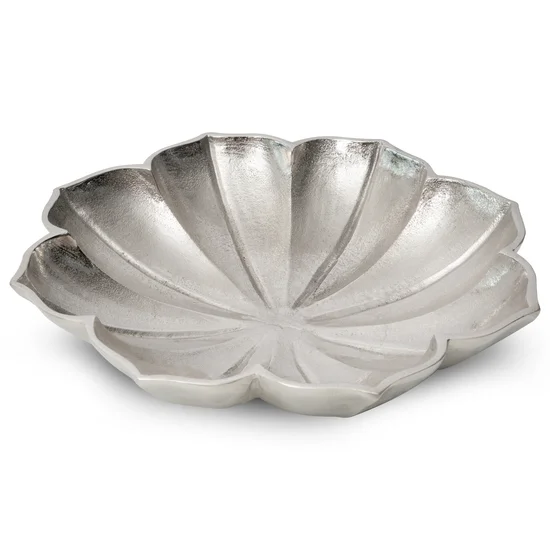 Patera metalowa SARA srebrny kwiat z wytłoczeniami - 40 x 40 x 8 cm - srebrny