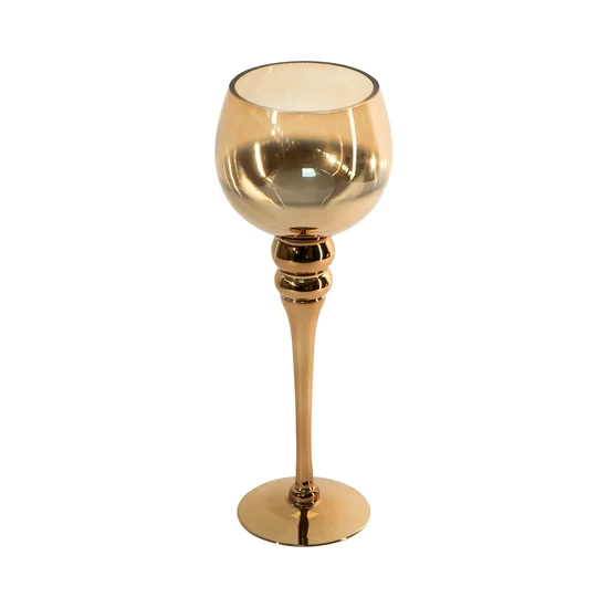 Świecznik bankietowy szklany CLOE na wysmukłej nóżce miedziano-złoty - ∅ 12 x 35 cm - złoty
