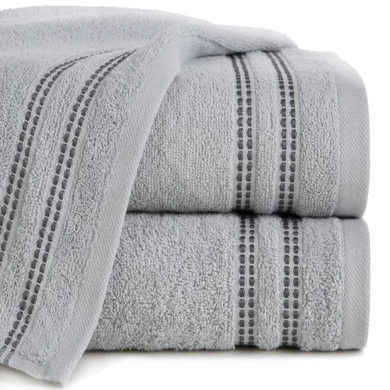 Ręcznik ALLY z bordiurą w pasy przetykany kontrastującą nicią miękki i puszysty, zero twist - 30 x 50 cm - srebrny