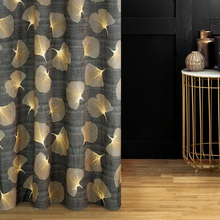 DESIGN 91 Zasłona OFELIA z welwetu z motywem liści miłorzębu DESIGN 91 Zasłona OFELIA z welwetu z motywem liści miłorzębu - 140 x 250 cm