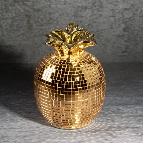 Ananas  - złota figurka ceramiczna dekorowana szkiełkami w stylu glamour - ∅ 11 x 16 cm - złoty