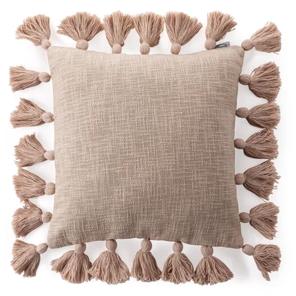 Poszewka ASTI w stylu boho z grubej tkaniny bawełnianej z chwostami na bokach Poszewka ASTI w stylu boho z grubej tkaniny bawełnianej z chwostami na bokach - 45 x 45 cm