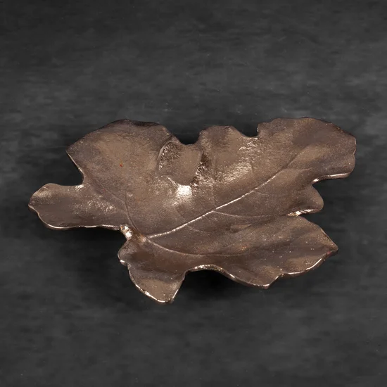 Patera dekoracyjna DALIA z metalu o kształcie liścia - 24 x 20 x 2 cm - złoty
