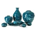 Wazon ceramiczny BILL ze zdobieniem w formie liści - ∅ 23 x 30 cm - niebieski 2