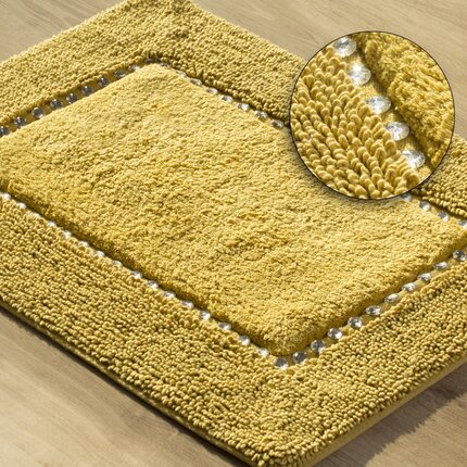 Zdjęcia - Dywanik łazienkowy Miękki bawełniany dywanik CHIC zdobiony kryształkami 60 x 90 cm musztardow