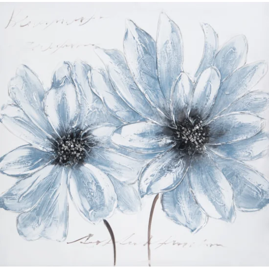 Obraz DAFNE ręcznie malowane na płótnie kwiaty - 60 x 60 cm - niebieski