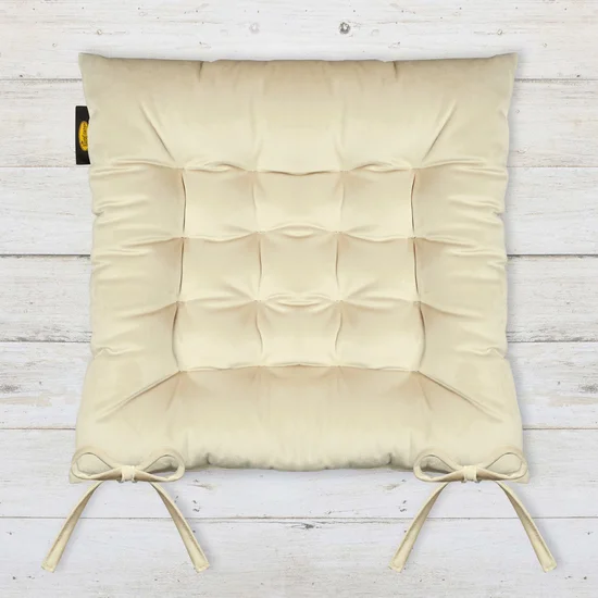 Dwustronna welwetowa poduszka siedziskowa na krzesło z szesnastoma pikowaniami, gramatura 260 g/m2 - 40 x 40 x 6 cm - jasnożółty