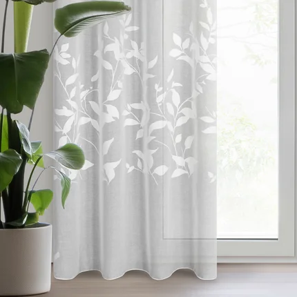 Firana ESTELLA z etaminy zdobiona motywem roślinnym Firana ESTELLA z etaminy zdobiona motywem roślinnym - 140 x 250 cm